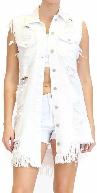 Big Ripped Tassel Denim Vest (CL11274)