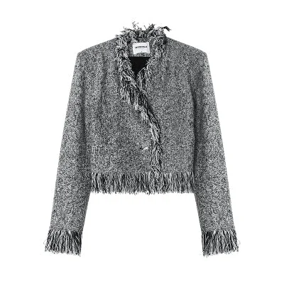 Kira Grey Long Sleeve Tassel Warm Jacket