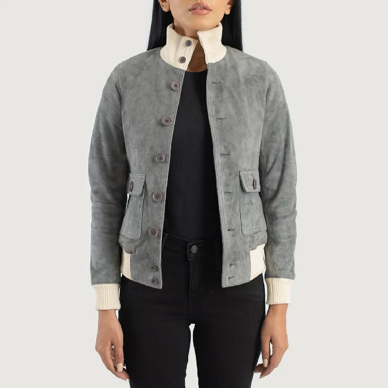 Sasha A1 Grey Suede Bomber Jacket